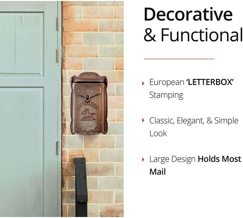 NACH Locking Mailbox, 7. 6 x 3 x 12. 8 inch, Brown Mailbox, Waterproof Mailboxes for Outside Wall Mount - The Cara Lockable Mailbox - Image 2